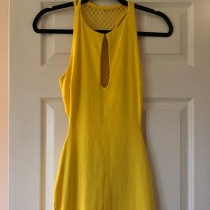 Yellow Bebe fitted cutout back mesh dress